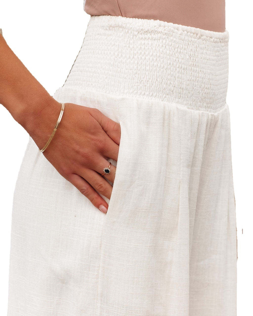 2022 Spring Summer Casual Wide Leg Cotton Linen Popular Loose Trousers for Women High Waist Elastic Solid Color Pants