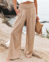2022 Spring Summer Casual Wide Leg Cotton Linen Popular Loose Trousers for Women High Waist Elastic Solid Color Pants