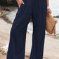 2022 Spring Summer Casual Wide Leg Cotton Linen Popular Loose Trousers for Women High Waist Elastic Solid Color Pants