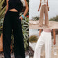 2022 Spring Summer Casual Wide Leg Cotton Linen Popular Loose Trousers for Women High Waist Elastic Solid Color Pants