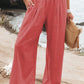 2022 Spring Summer Casual Wide Leg Cotton Linen Popular Loose Trousers for Women High Waist Elastic Solid Color Pants