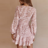 Retro Chiffon Summer Women Dresses Elegant 2022 Long Sleeves V-neck Belted Waist White Dress Mini Sundress Sexy Casual Vestidos
